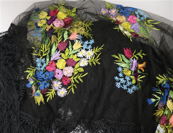 A black silk multicoloured embroidered shawl